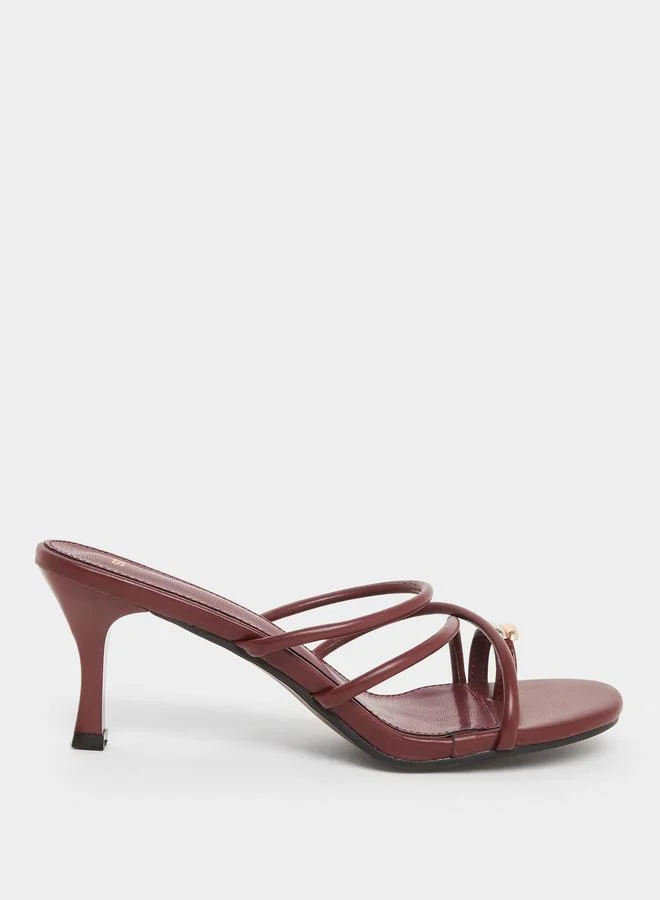 Styli Women Burgundy Strappy Stiletto Heel Sandals